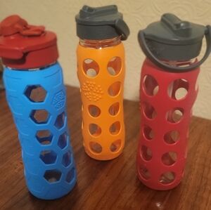 Set of Three Colorful Life Factory Glass Water Bottles